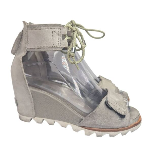 Sorel Shoes - Sorel Joanie Light Gray Leather Wedge Sporty Platform Heel Sandals Womens 6.5